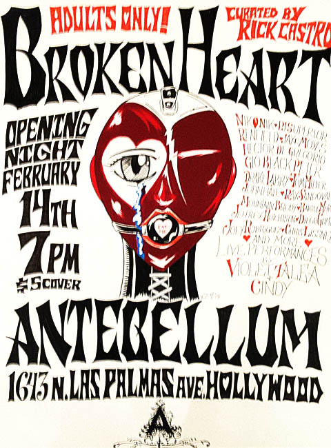 Show poster for Broken Heart group show at Antebellum gallery