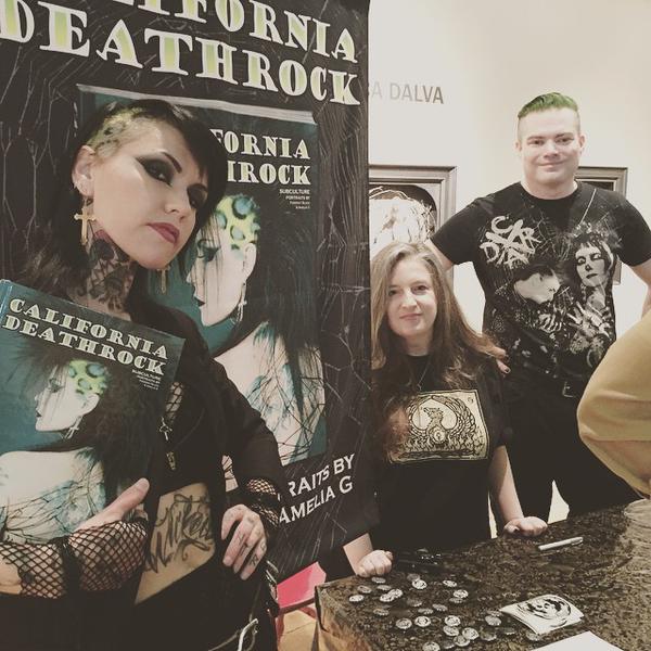 Cover girl Malice Mcmunn with Amelia G and Forrest Black for California Deathrock signing