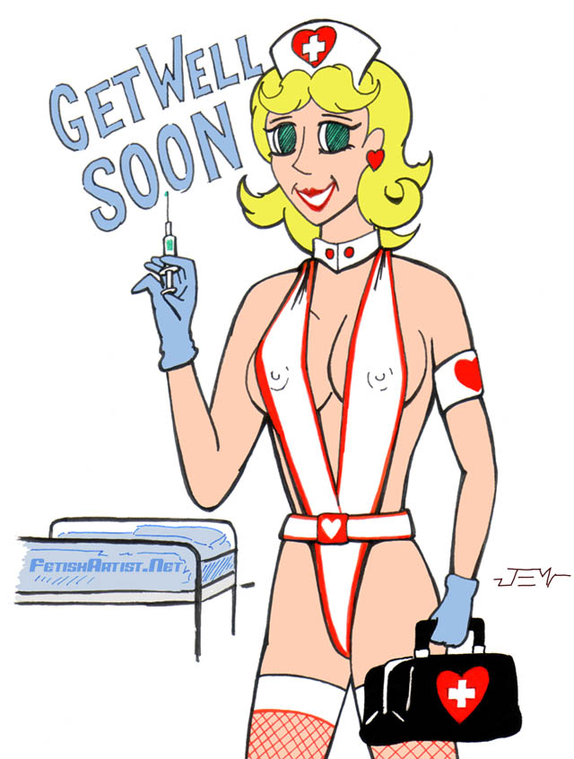 Fetish Art:Kinky Nurse Get Well Soon Card