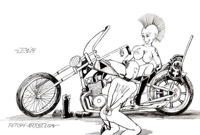Femdom Art: Motorcycle Mistress and the Good Slave